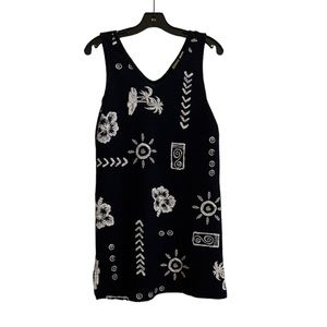 Third Coast Sleeveless Navy Vacation Print Dress with Palm Trees and Florals